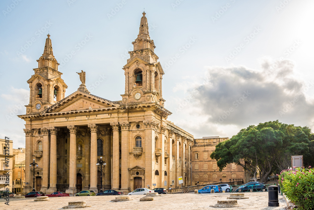 View at the Church of Saint Publius in Valetta, Malta