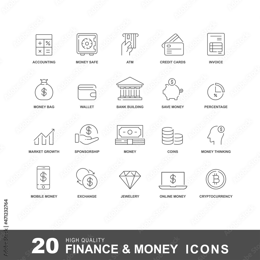 Finance and money icon vector collection, outline, line, eps 10, Finance and money icon vector collection, outline, line, eps 10,