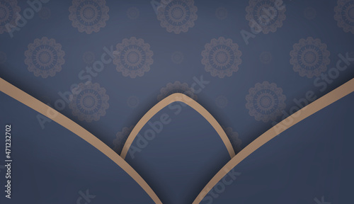 Background in blue with vintage brown ornaments and place for logo or text