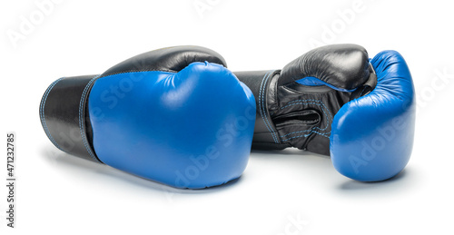 Pair of blue boxing gloves isolated on white background