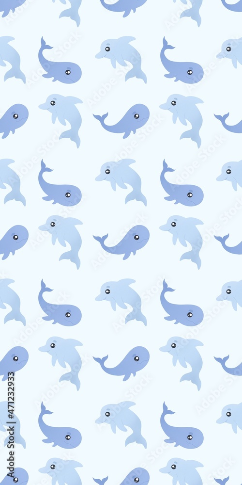 cute pattern with whale and dolphin	