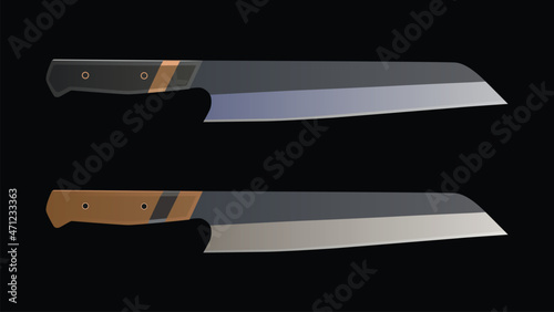 set of two realistic kitchen knives isolated on black, Vector illustration, chef knives, Cutlery icon set