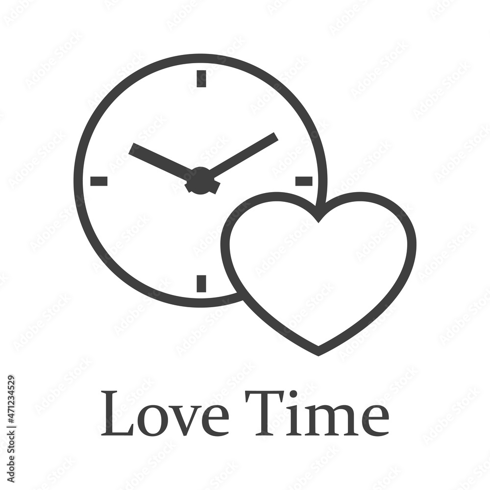 Logotipo con texto Love Time con esfera de reloj simple con corazón con