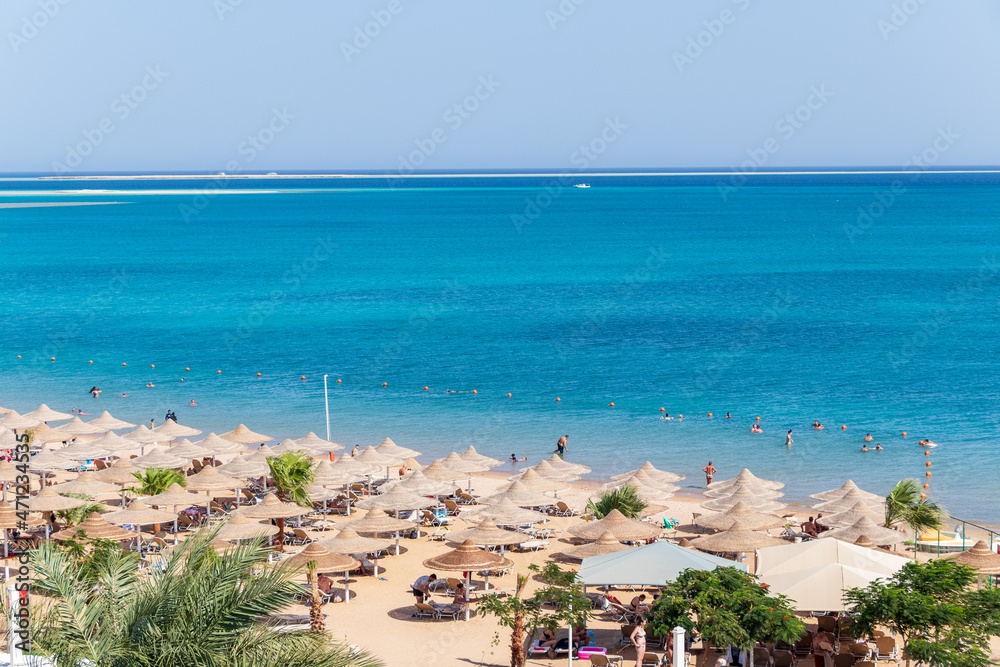 Hurghada, Egypt - September 22 2021: A nice sunny day at the Red Sea in Hurghada, Egypt