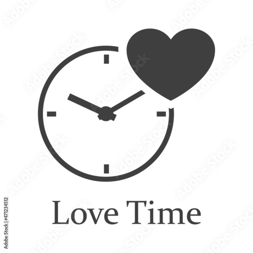 Logotipo con texto Love Time con esfera de reloj simple con corazón con líneas en color gris