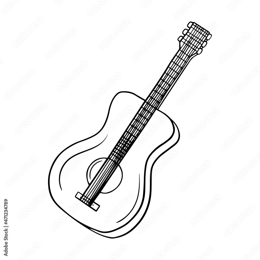 guitar vector icon, doodle sketch drawing, tourism and recreation
