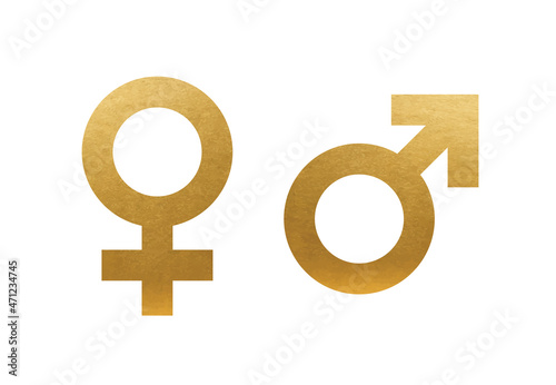 Golden Women and Men Symbol - Isolated Vector Icon