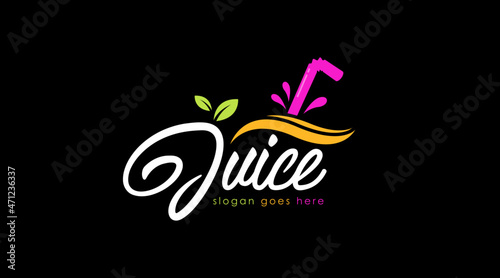 Fresh fruit juice drink logo concept isolated in black background