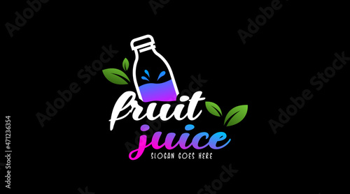 Fresh fruit juice drink logo concept isolated in black background