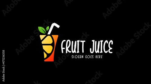 Fresh fruit juice drink logo concept isolated in black background