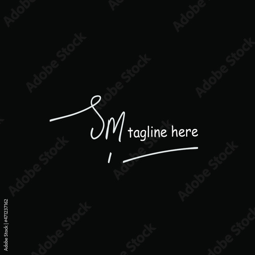Simple Initial sm tag handwriting logo vector
