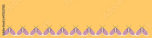 Illustration on a sheet of 4x1 format - ribbon, banner - stylized butterflies, moths - graphics. Flight, fluttering
