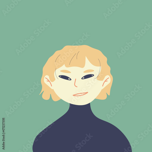 Flat illustration of an avatar icon for social networks and other. A blonde smiling girl.