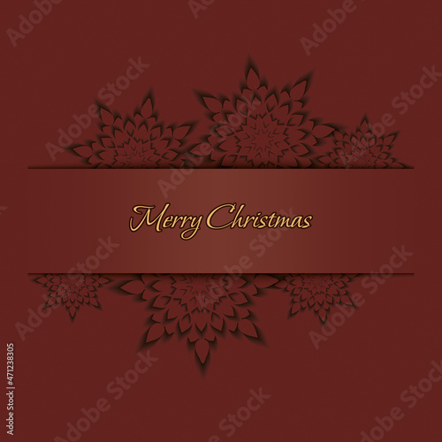 Christmas card with cut out snow-white openwork snowflakes cut from paper. New Year's applique