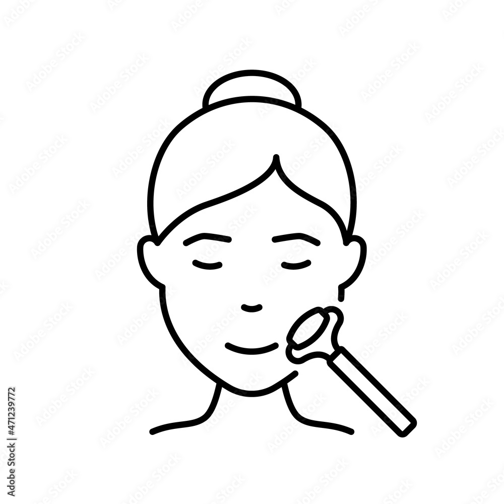 Woman Facial Massage with Roller Line Icon. Jade Roller for Girl Face Massage Linear Pictogram. Beauty Relax Procedure for Female Skin Face Outline Icon. Editable Stroke. Isolated Vector Illustration Woman Facial Massage with Roller Line Icon. Jade Roller for Girl Face Massage Linear Pictogram. Beauty Relax Procedure for Female Skin Face Outline Icon. Editable Stroke. Isolated Vector Illustration
