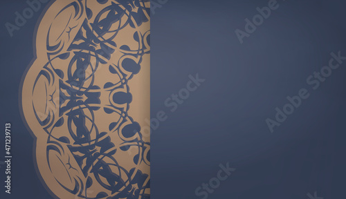 Baner in blue with brown mandala ornament and place for logo or text