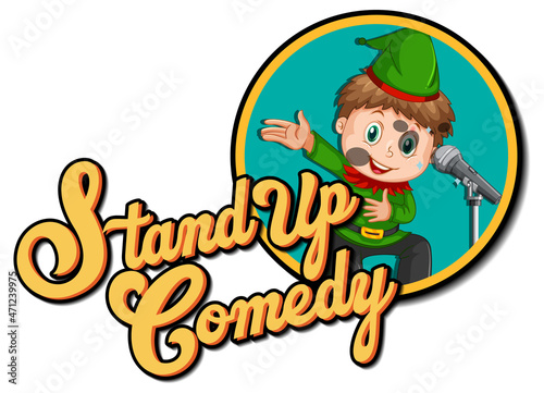 Stand up comedy logo design with boy cartoon character © GraphicsRF