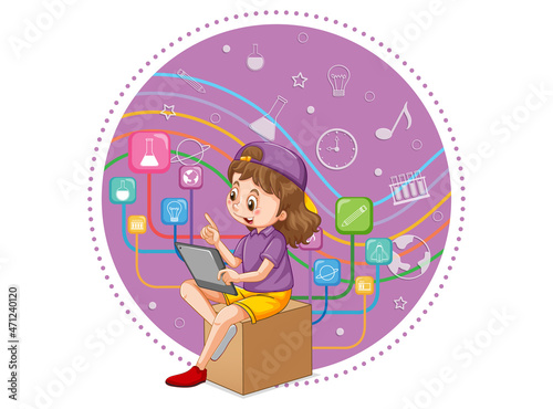 Young girl using tablet for education