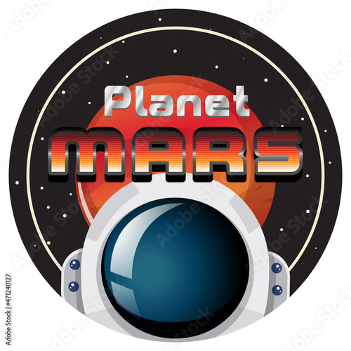 Planet Mars word logo design with astronaut