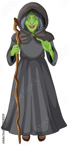 Wicked old witch character on white background