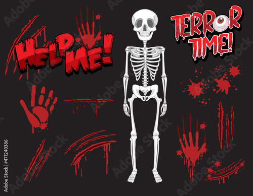 Skeleton ghost with blood spatter and hand print