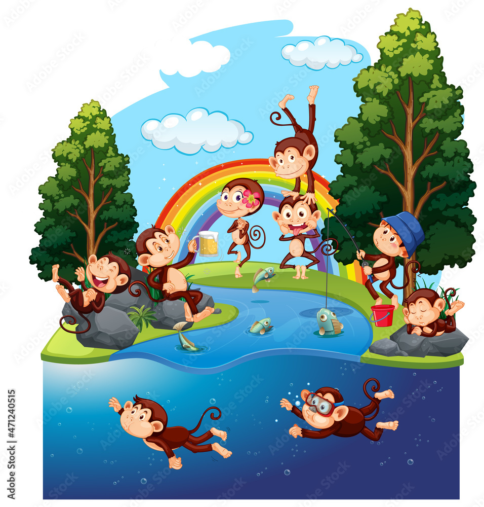 Obraz premium Funny monkeys in the forest