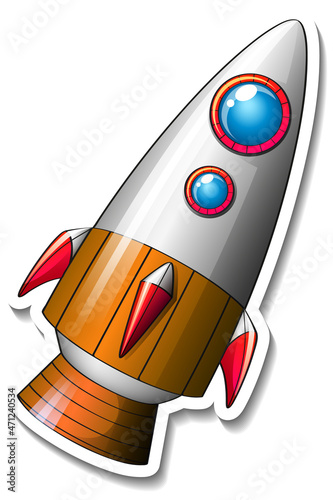 A sticker template with Rocket Ship Cartoon isolated