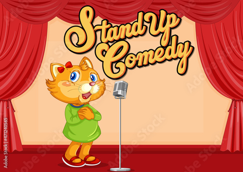 Cute cat performing singing on stage