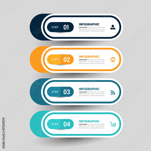 Infographics design template, business concept with 4 steps or options, can be used for workflow layout, diagram, annual report, web design.Creative banner, label vector.	
