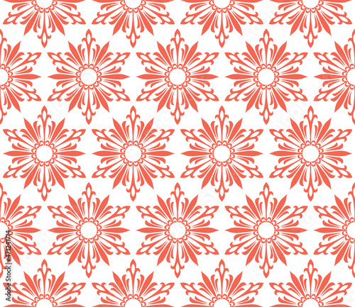 Flower geometric pattern. Seamless vector background. White and pink ornament