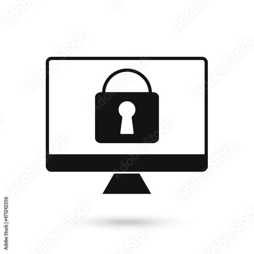 Computer security vector illustration, flat design black sign