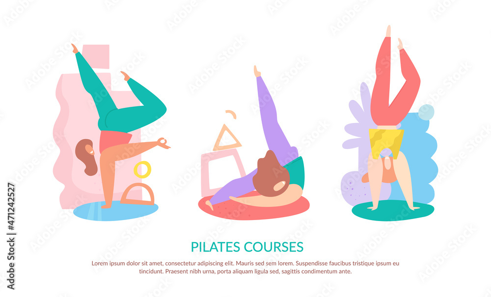Funny women doing pilates in different poses Funny women doing pilates in different poses