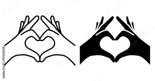 Linear icon. Human hands join fingers in shape of heart. Gesture of friendliness and love. Simple black and white vector isolated on white background