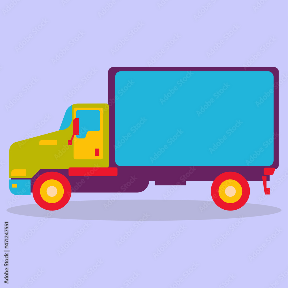 Truck template, truck, semi-trailer, side view. The image is made in a flat style. Vector illustration. A series of business icons.