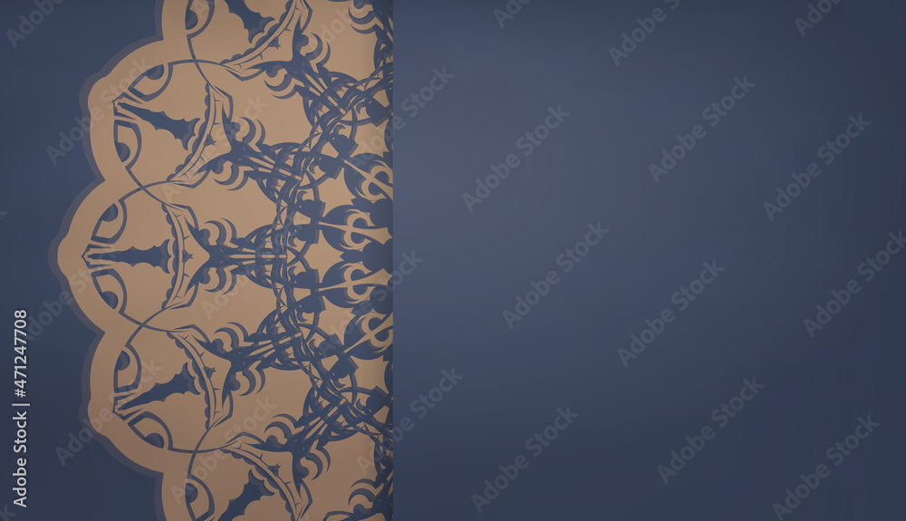 Baner in blue with vintage brown pattern for design under your logo