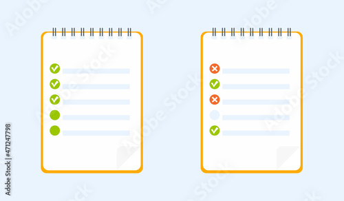 To do list icon. A notebook with a completed and unfinished to-do list.
