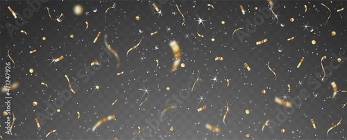 Gold confetti isolated on transparent background	