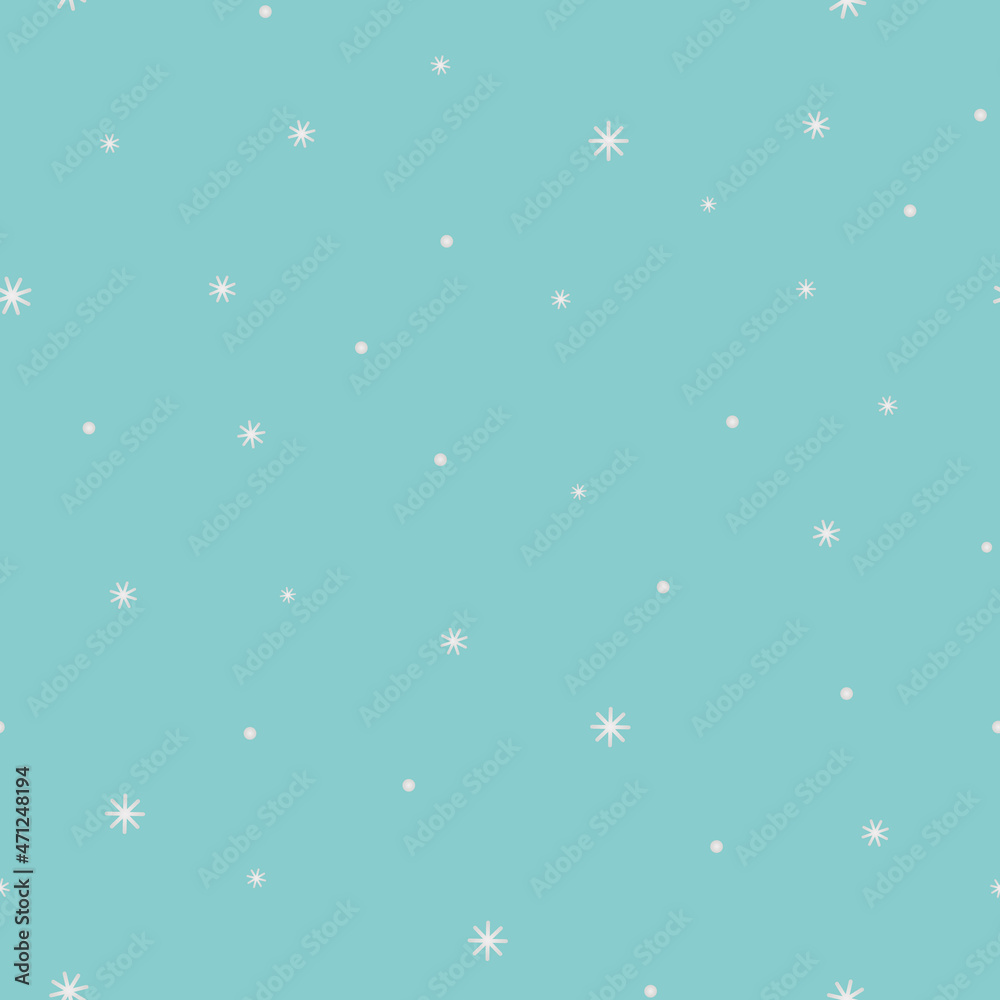 Snow-white snowflakes are falling from the sky. Snowfall. Seamless vector pattern. Fluffy white balls and intricate snowflakes. An endlessly repeating ornament. Isolated green background. Winter Snow-white snowflakes are falling from the sky. Snowfall. Seamless vector pattern. Fluffy white balls and intricate snowflakes. An endlessly repeating ornament. Isolated green background. Winter