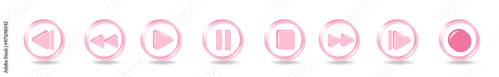 Set of volumetric media player button icons. Play and pause buttons ...