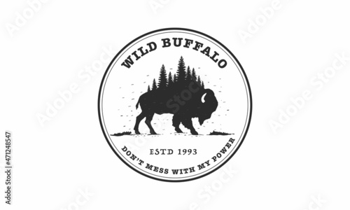 wild Buffalo vintage Logo Design. Bison Bull Buffalo Angus Silhouette Vintage Retro Logo, Buffalo Breeders Vector Illustration.