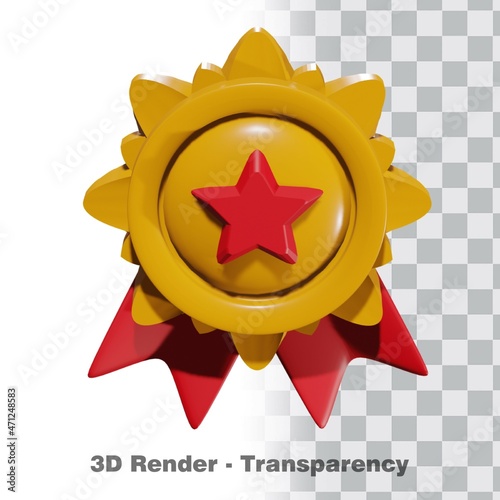 3D Gold medal and ribbon with transparency background