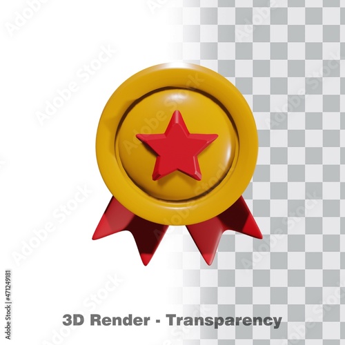 3D Gold medal and ribbon with transparency background