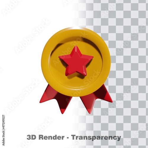 3D Gold medal and ribbon with transparency background