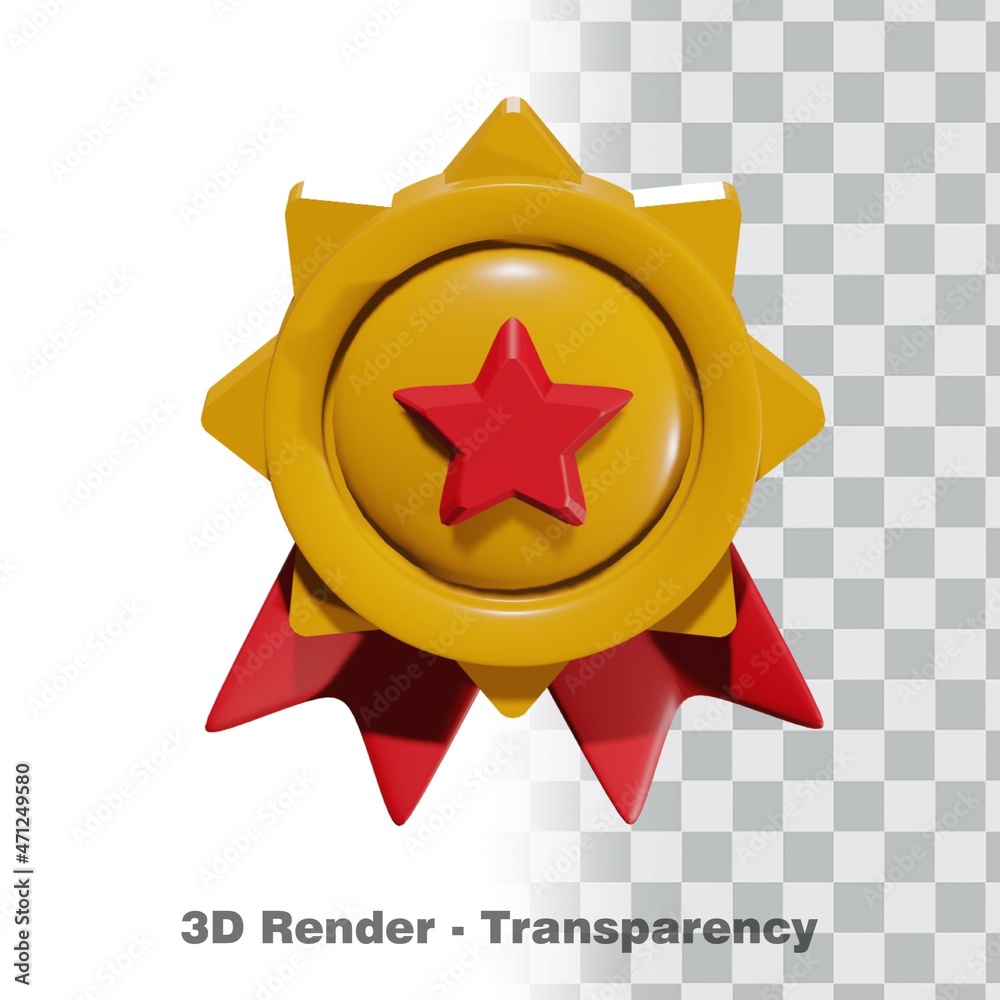 3D Gold medal and ribbon with transparency background 3D Gold medal and ribbon with transparency background
