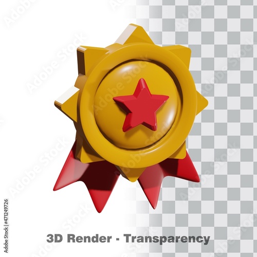3D Gold medal and ribbon with transparency background