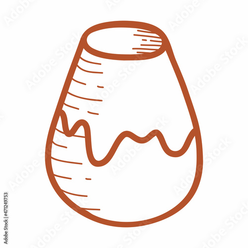 Line Ceramic cup, earthenware vase, clay dishes. Hand drawn vector illustration in doodle style. Isolated element on a white background