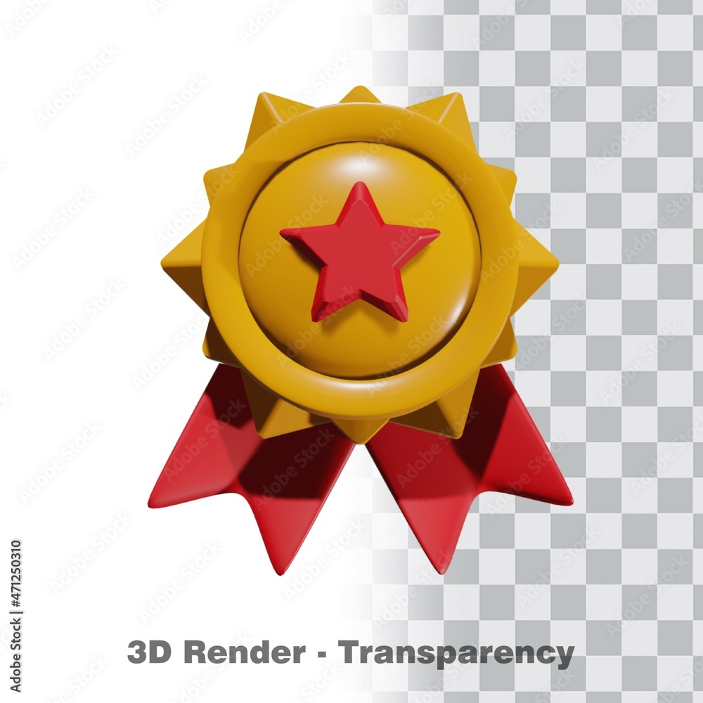 3D Gold medal and ribbon with transparency background 3D Gold medal and ribbon with transparency background
