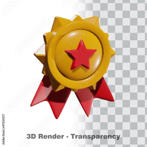 3D Gold medal and ribbon with transparency background