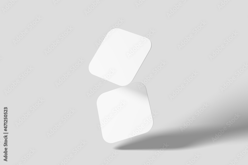 Square Round Corner Business Card White Blank 3D Rendering Mockup Square Round Corner Business Card White Blank 3D Rendering Mockup
