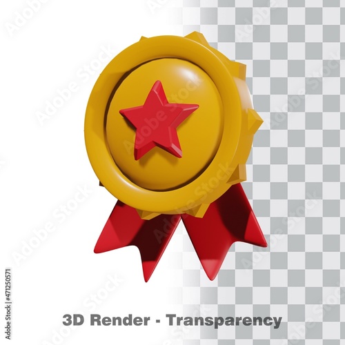 3D Gold medal and ribbon with transparency background